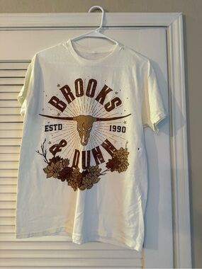 Tilly's White Graphic Tee with Brown & Gold Bull Skull Print